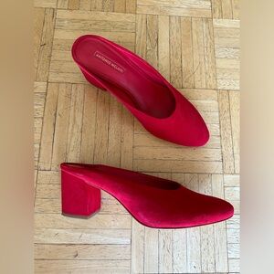 Antonio Melani Red Suede Leather Mules, Size 7.5, Heel Height 3”